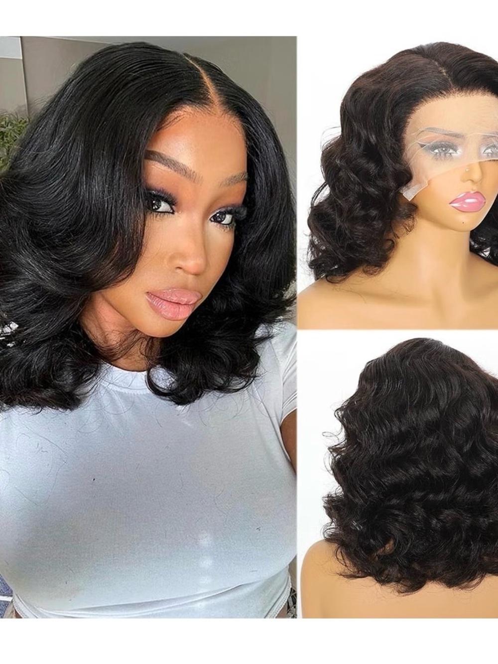 Black Shoulder-Length Body Wave Lace Front Wig - Natural Black